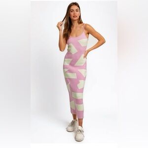 0203 - Le Lis Pink and Cream Midi Dress